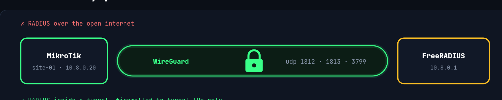 RADIUS traffic carried inside a WireGuard tunnel